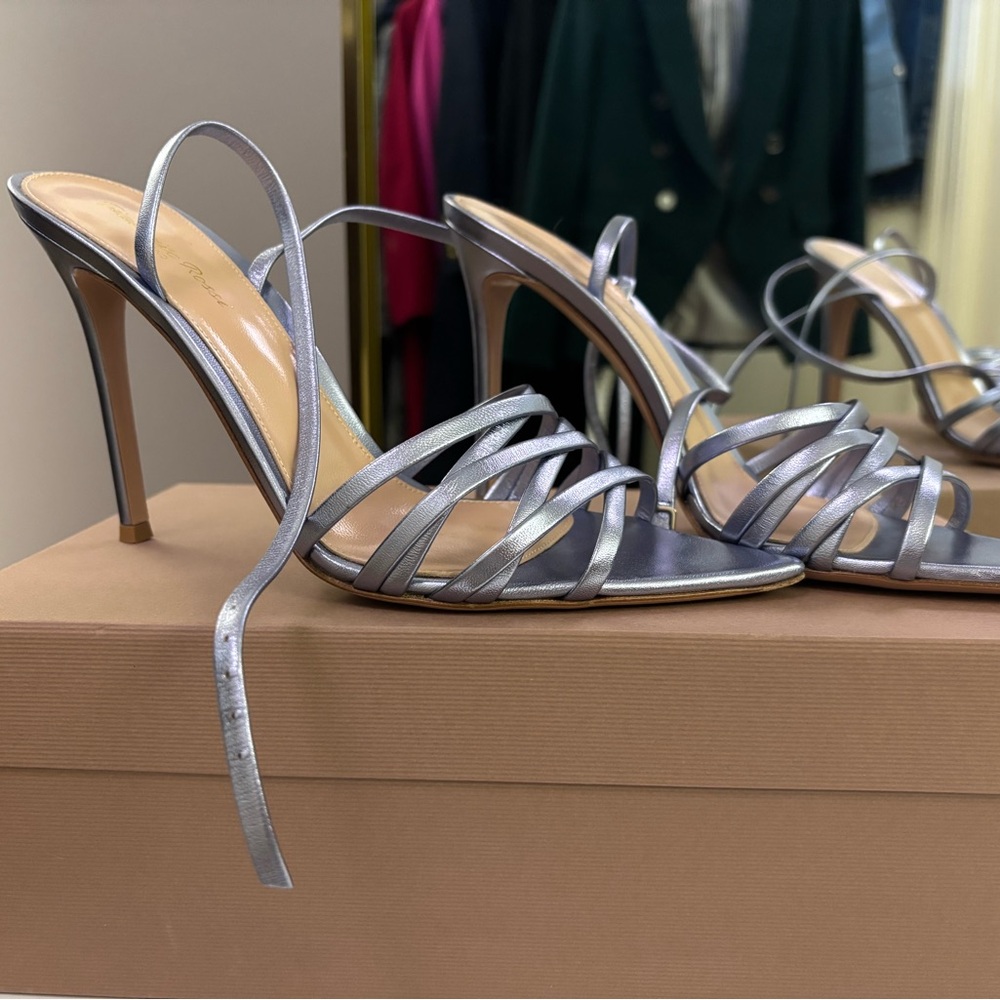Gianvito Rossi Lita Silver Metallic Strappy Sandals